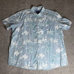 George Mens Hawaiian Shirt 2XL Blue Short Sleeve Button Down 100% Cotton